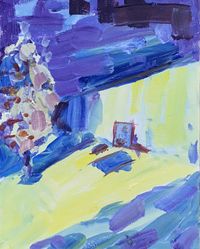 Painting on the balcony of Yerevan night and light from the kitchen 20x25cm - 1050$